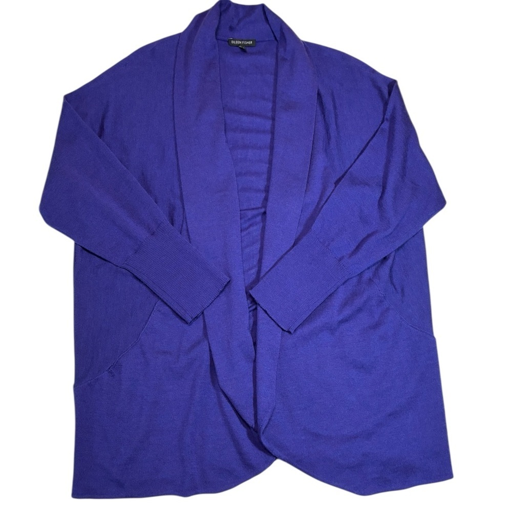 Eileen Fisher Italian Merino Wool Cardigan, Open Front, Size Large, Super Soft - Picture 5 of 11